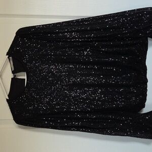 Black Tape Sequins Ballon Blouse